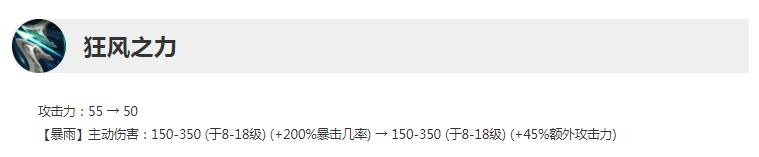 英雄联盟13.12版本正式服狂风之力削弱了什么