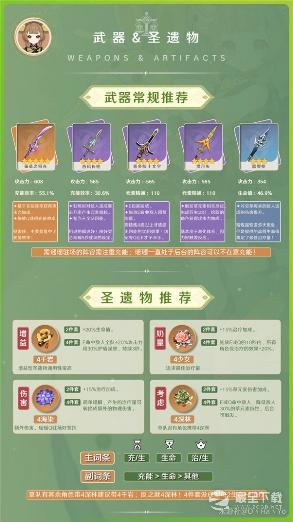 原神3.7瑶瑶武器圣遗物推荐