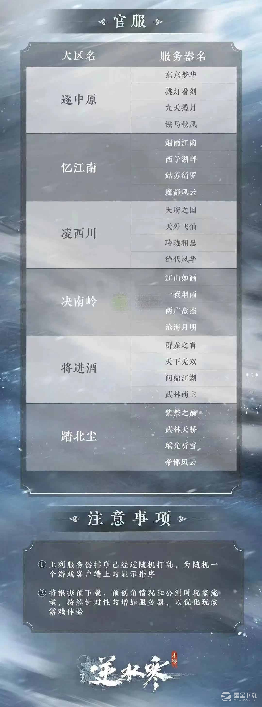 《逆水寒手游》区服列表名字一览