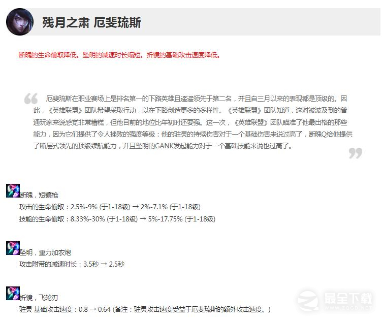英雄联盟13.13版本正式服厄斐琉斯削弱了什么