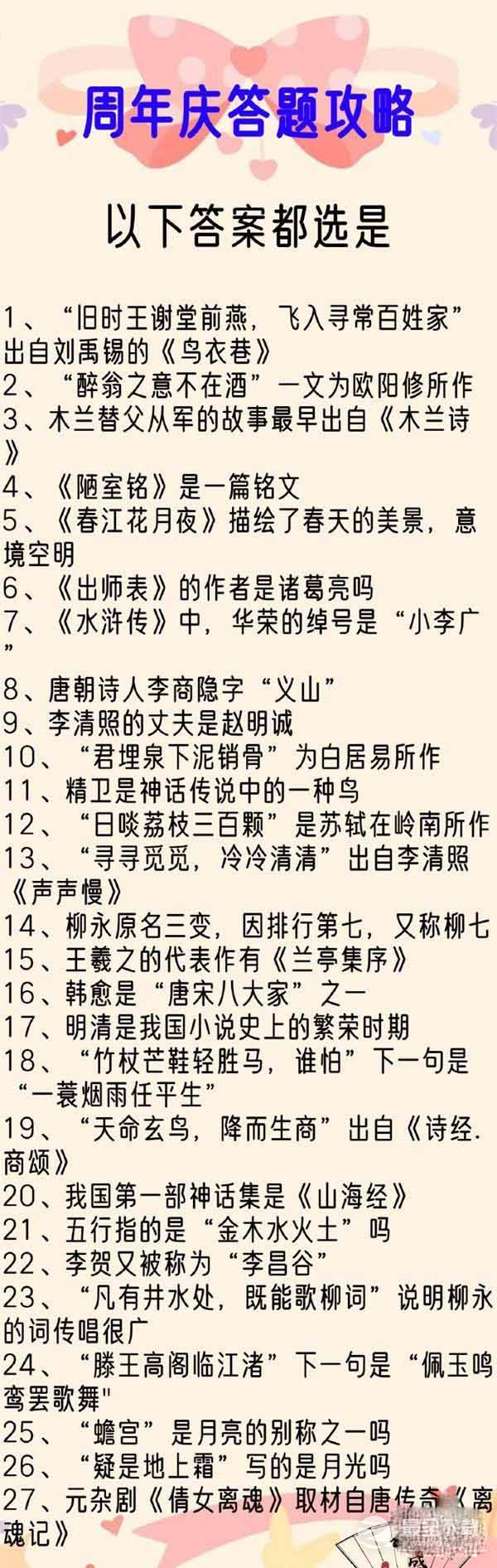 盛世芳华二周年紫禁谜集全问题答案大全是什么