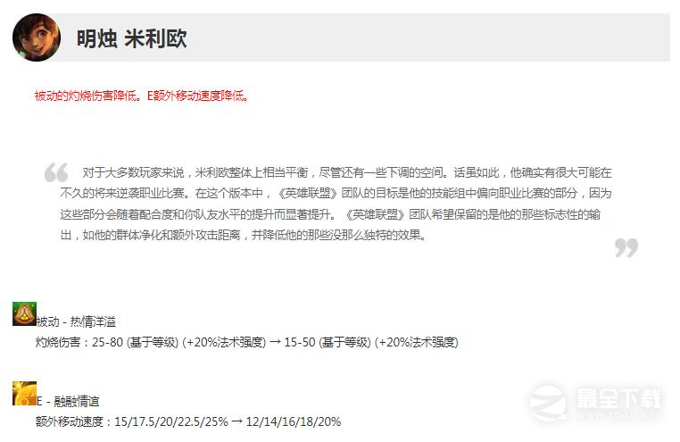 英雄联盟13.14版本正式服米利欧削弱说明