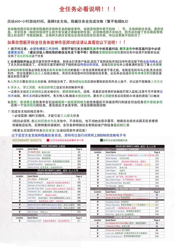 《巫师3》全隐藏支线与遭遇事件攻略 全隐藏支线触发地点