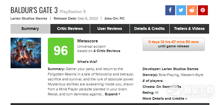 博德之门3PS5版媒体评分现已解锁